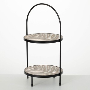 Sullivans 19.75" Natural Leaf Two-Tiered Tray, Wood - 1 of 3