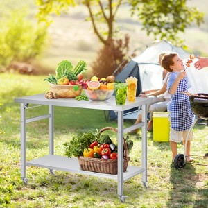 Stainless Steel Folding Table, Heavy-Duty Single-Tier Metal Table with Adjustable Feet, Suitable for Kitchens and Garages - 1 of 4
