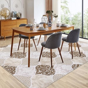 Geometric trellis rug. Modern neutral, farmhouse style. Washable, non-slip, low-pile chenille. For living rooms, bedrooms, dining rooms, offices - 1 of 4