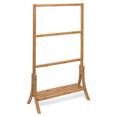 Natural Bamboo 3-Tier Freestanding Towel Rack with Shelf