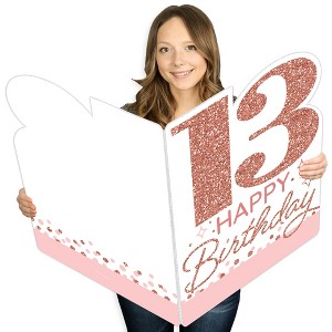 Big Dot of Happiness 13th Pink Rose Gold Birthday - Happy Birthday Giant Greeting Card - Big Shaped Jumborific Card - 16.5 x 22 inches - 1 of 4