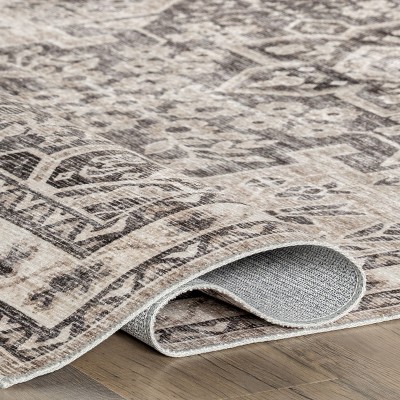 Eira Taupe Medallion Washable Synthetic Area Rug
