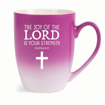 Elanze Designs The Joy Of The Lord Is Your Strength Nehemiah 8:10 Two Toned Ombre Matte 10 ounce New Bone China Coffee Tea Cup Mug, Pink and White