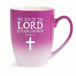 Elanze Designs The Joy Of The Lord Is Your Strength Nehemiah 8:10 Two Toned Ombre Matte 10 ounce New Bone China Coffee Tea Cup Mug, Pink and White - 1 of 4