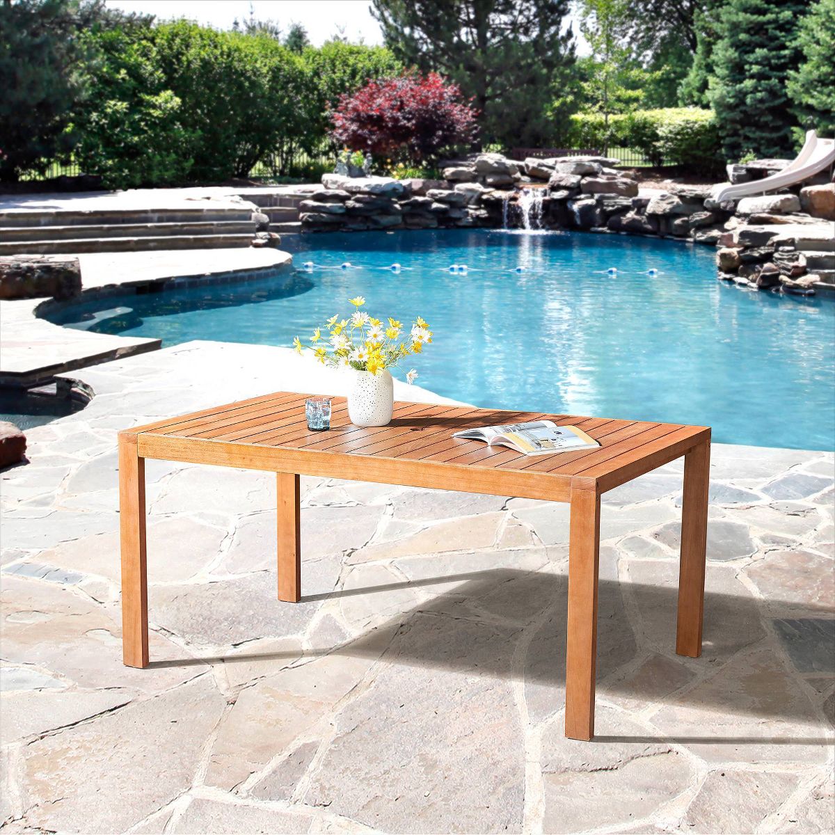 Weston Eucalyptus Wood Rectangular Outdoor Dining Table - Natural - Alaterre Furniture - thumbnail 2