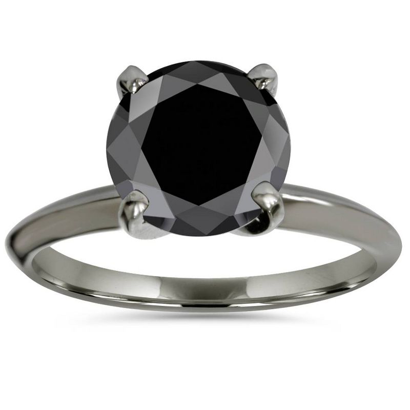Pompeii3 8MM Black Spinel Solitaire Round Engagement Ring 14k White Gold, 1 of 5