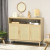 NicBex Minimalist Sideboard Buffet Cabinet with Open Shelf & 3 Rattan Doors Large Capacity Kitchen Storage cabinet,Natural - 2 of 4