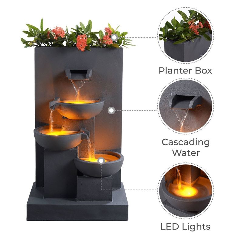 Teamson Home 29.13&#34; 3-Tier Cascading Outdoor LED Lit Polyresin Planter Waterfall Fountain, 2 of 12