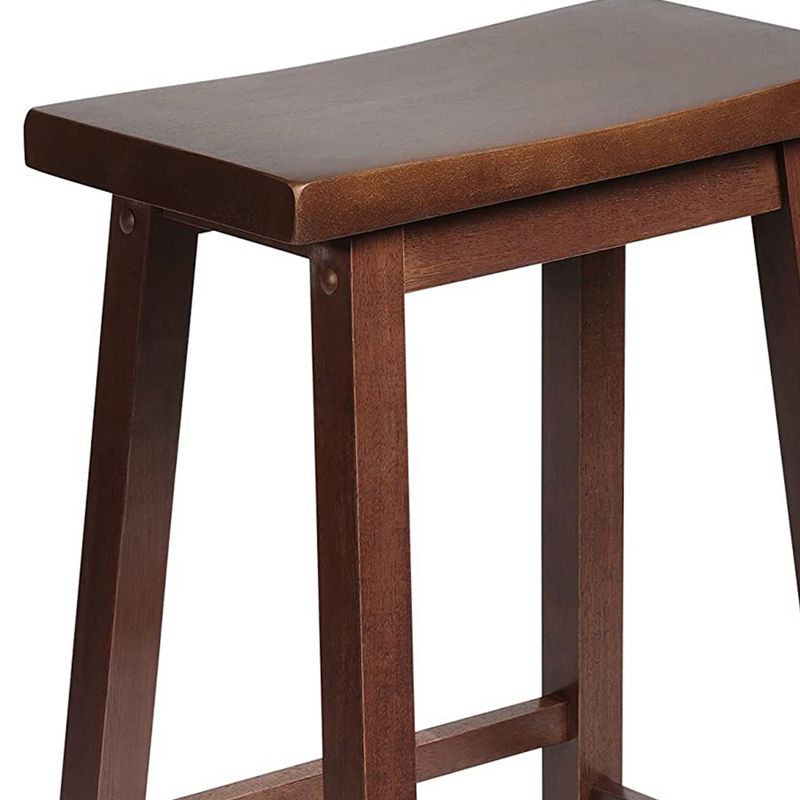 PJ Wood Classic Saddle-Seat 24'' Tall Kitchen Counter Stool for Homes, Dining Spaces, and Bars with Backless Seat, 4 Square Legs, Walnut (4 Pack), 4 of 7