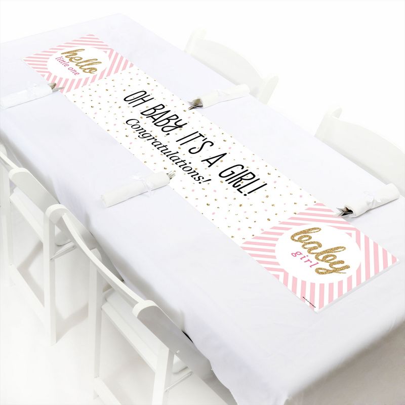 Big Dot of Happiness Hello Little One - Pink and Gold - Girl Baby Shower Decorations Party Banner, 5 of 7
