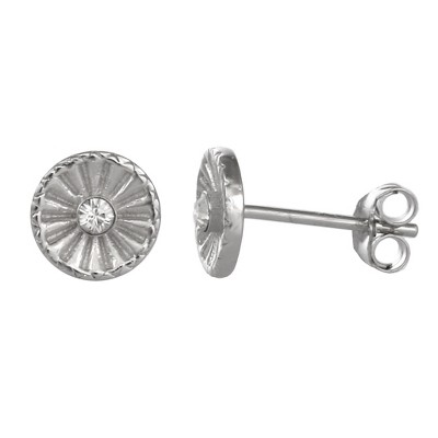 FAO Schwarz Sterling Silver Burst Stud Earrings with Crystal Stone Accent