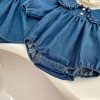 MyKids-Usa Spring Baby Girls Blue Denim Long-sleeved Onesies or Dress - 3 of 4