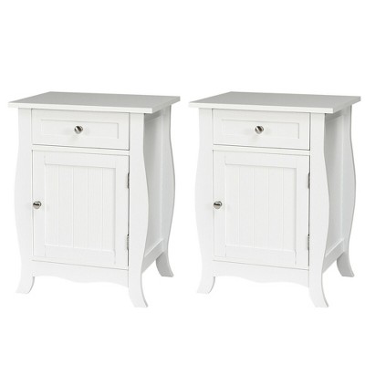 Costway 2PCS Accent End Table with Drawer Storage Cabinet Nightstand White