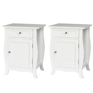 Costway 2PCS Accent End Table with Drawer Storage Cabinet Nightstand White - 1 of 4