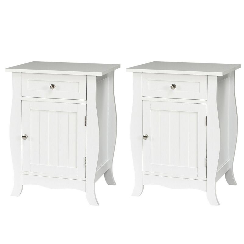 Costway 2PCS Accent End Table with Drawer Storage Cabinet Nightstand White, 1 of 11