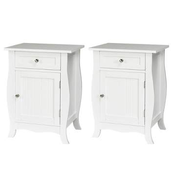 Costway 2PCS Accent End Table with Drawer Storage Cabinet Nightstand White