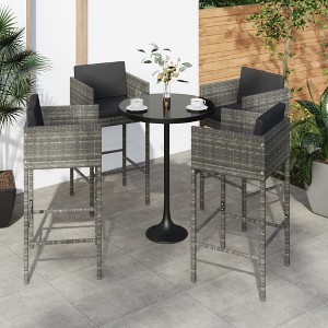 vidaXL Bar Stool Set of 4 Grey Poly Rattan - 1 of 4