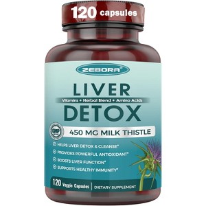 ZEBORA Milk Thistle 450 mg - 80% Silymarin for Liver Cleanse Detox & Repair Liver Supplement - 120 Veggie Capsules - 1 of 4
