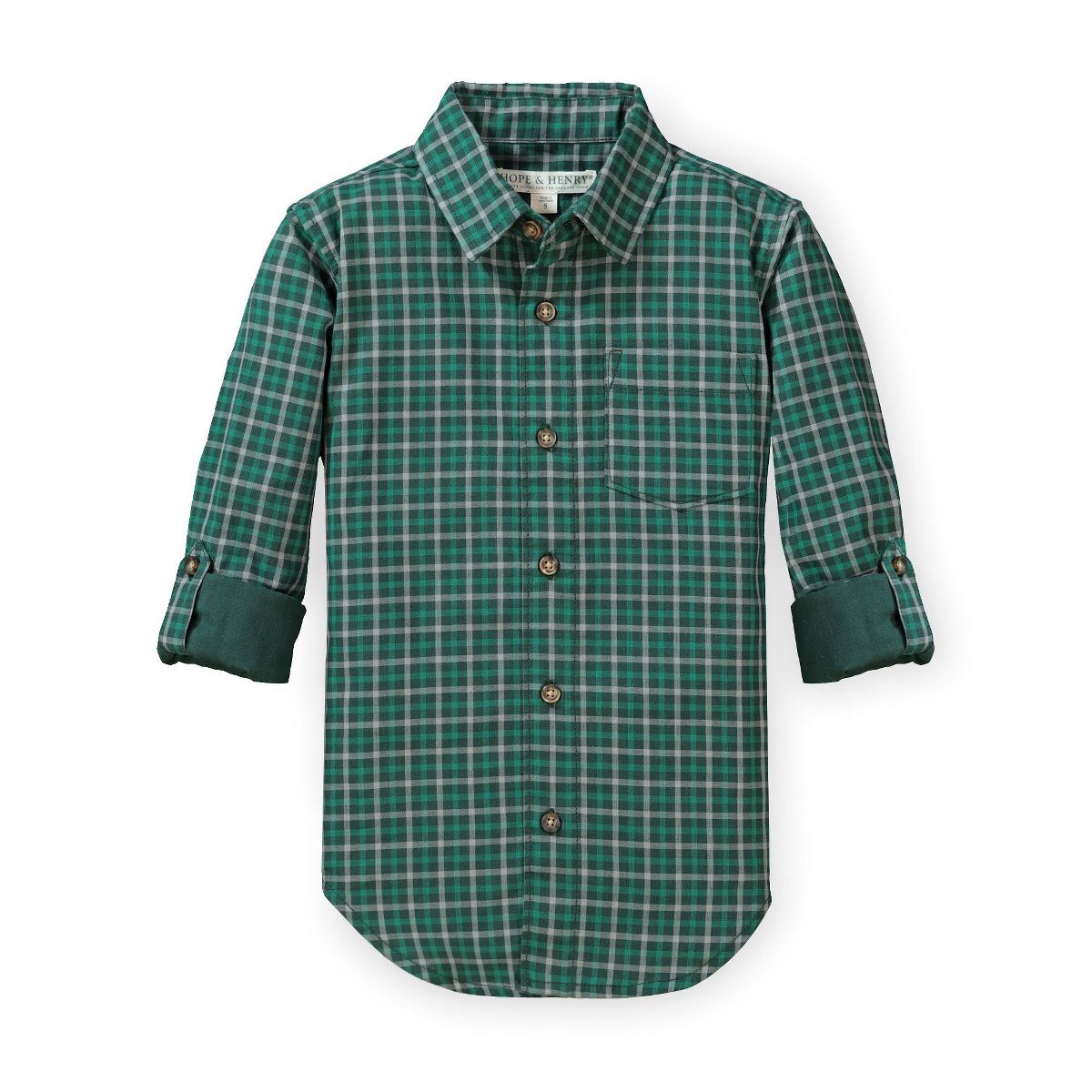 Hope & Henry Boys' Convertible Double Weave Button Down Shirt, Infant