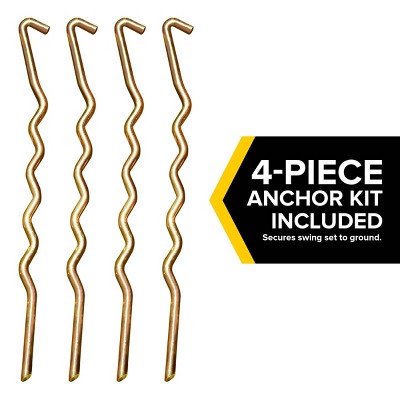 Blue and White Metal Swing Set with Slide and Swings