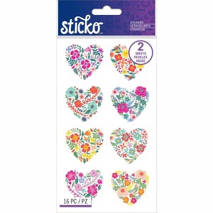 Sticko Flat Stickers - Floral Hearts, 16pcs - 1 of 2