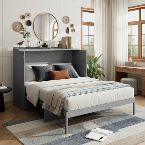 Polibi Modern Queen Murphy Bed Cabinet with USB Charging Station and Large Storage Drawer - 1 of 4