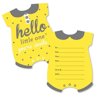 Big Dot of Happiness Hello Little One - Yellow and Gray - Shaped Fill-in Invitations - Neutral Baby Shower Invitation Cards with Envelopes - Set of 12