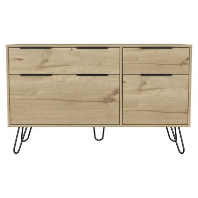 Light Wood Double Dresser with Hairpin Legs and Soft Close Drawers