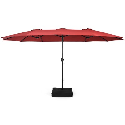 Tangkula 15FT Double-Sided Twin Patio Umbrella with Base Extra-Large Market Umbrella for Outdoor