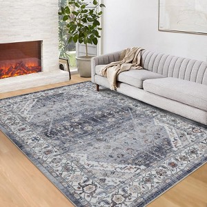 Area Rug, Washable Rug ¨C Vintage Floral Printed Non-Slip Low Pile Oriental Distressed Carpet for Living Room/Bedroom/Office - 1 of 4