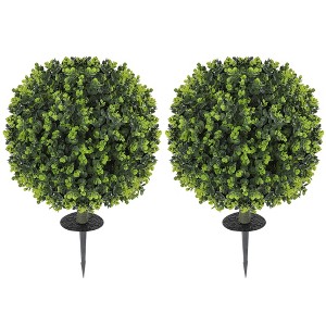 HOMCOM 2 Pack 1.3ft Artificial Eucalyptus Topiary Ball with Ground Stake,  Indoor Outdoor Faux Greenery, Faux Plants for Garden, Porch - 1 of 4