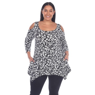 Plus Size Leopard Cold Shoulder Tunic - White Mark