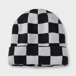 Boys' Checkerboard Beanie Hat - Cat & Jack™ Black/Gray - 1 of 3