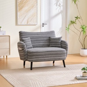 Oversized Boucle Striped Accent Chair, Upholstered Armchair with Side Storage Pocket and Wood Legs, Lounge Chair for Living Room-Koiai - 1 of 4