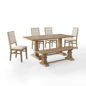 4pc Joanna Dining Set with Bench and 4 Upholstered Chairs Rustic Brown - Crosley - 1 of 4