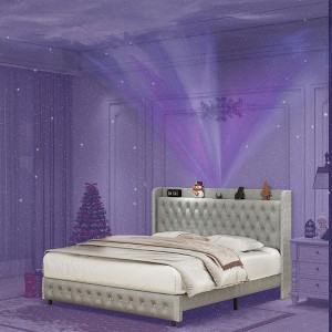 NicBex Full/Queen/King Upholstered Bed Frame with Star Galaxy Projector,Storage Tufted Wingback Headboard with USB Port,Music Speaker,Easy Assembly - 1 of 4