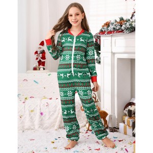 Matching Christmas Pajamas Front Zipper One Piece Pajamas Fleece-Lined Holiday Pajamas Pocket Sleepwear Matching Christmas Jammies - 1 of 4