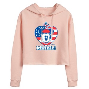 Women's - Disney - Minnie Flag Heart Cropped Graphic Hoodie - 1 of 3