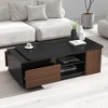 Modern Coffee Tables for Living Room, LED Coffee Table, Storage Coffee Table, Wood Center Table with 2 Drawers and Open Side Shelf, White - 3 of 4
