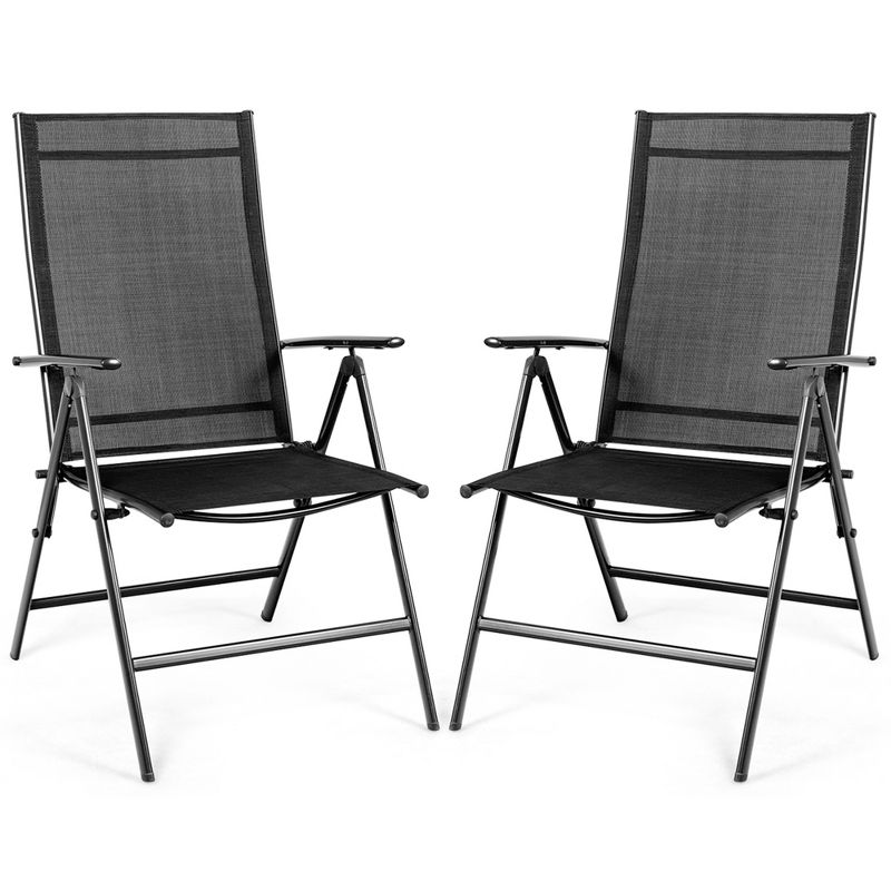 Costway Set of 2 Patio Folding Chair Recliner Adjustable  Black, 1 of 11