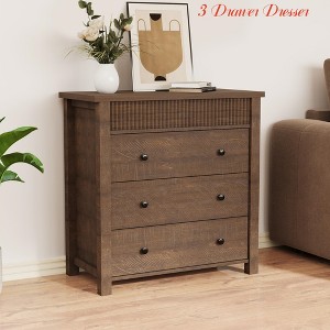 3/5 Drawer Dresser for Bedroom Nightstand, Wooden Chest of Drawers, Fluted End Table, Storage Organizer for Living Room, Hallway and Entryway - 1 of 4