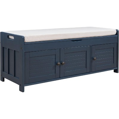 Acekool Wash Shoe Storage Bench – Removable Cushion with 3 Shutter Door,sturdy Wood Legs, Hidden Top Storage for Entryway & Bedroom