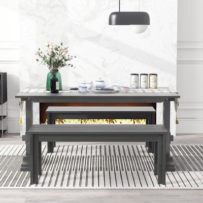 Dining Sets 3 Piece, Farmhouse Dining Table Set With 2 Benches, Farmhouse Dining Set Rectangular, Dining Sets Bench-Cuddlewood