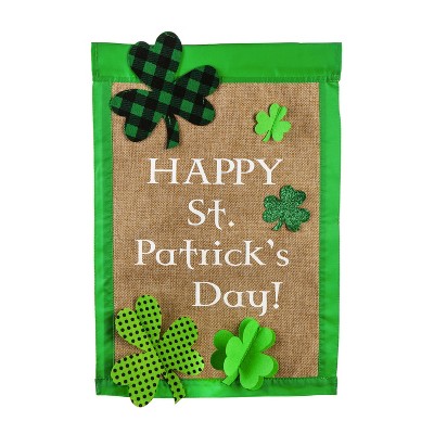 St. Patrick's Day Shamrock Garden Burlap Flag