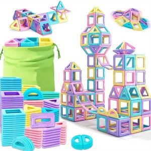 Macaron Magnetic Tiles 44PCS, Large Magnetic Building Blocks for Kids Ages 3-8, STEM Educational Construction Toys with Storage Bag, Gift - 1 of 4