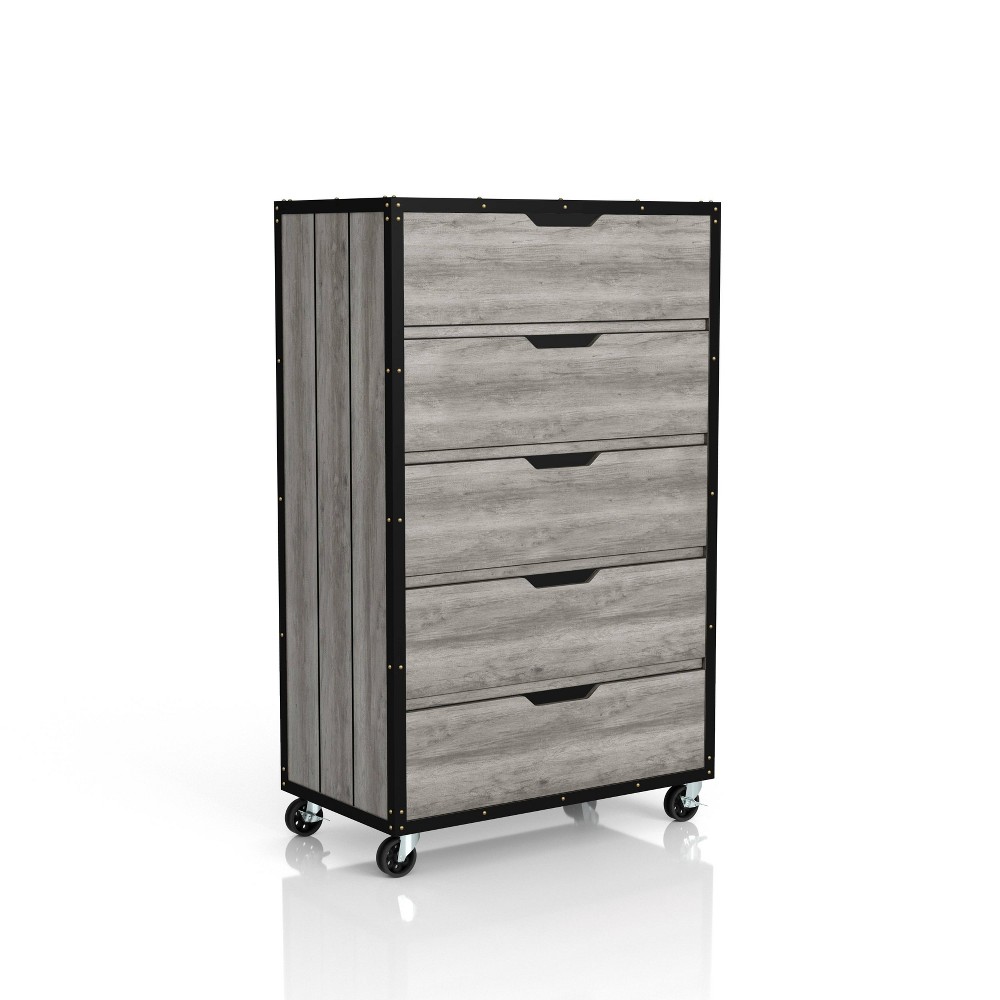 Mara Lavista Mobile 5 Drawers Chest Vintage Gray Oak - miBasics