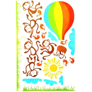 Slickblue Monkey and Hot Balloon Vinyl Wall Stickers - Fun and Whimsical Wall Art for Bedrooms and Playrooms - 1 of 3