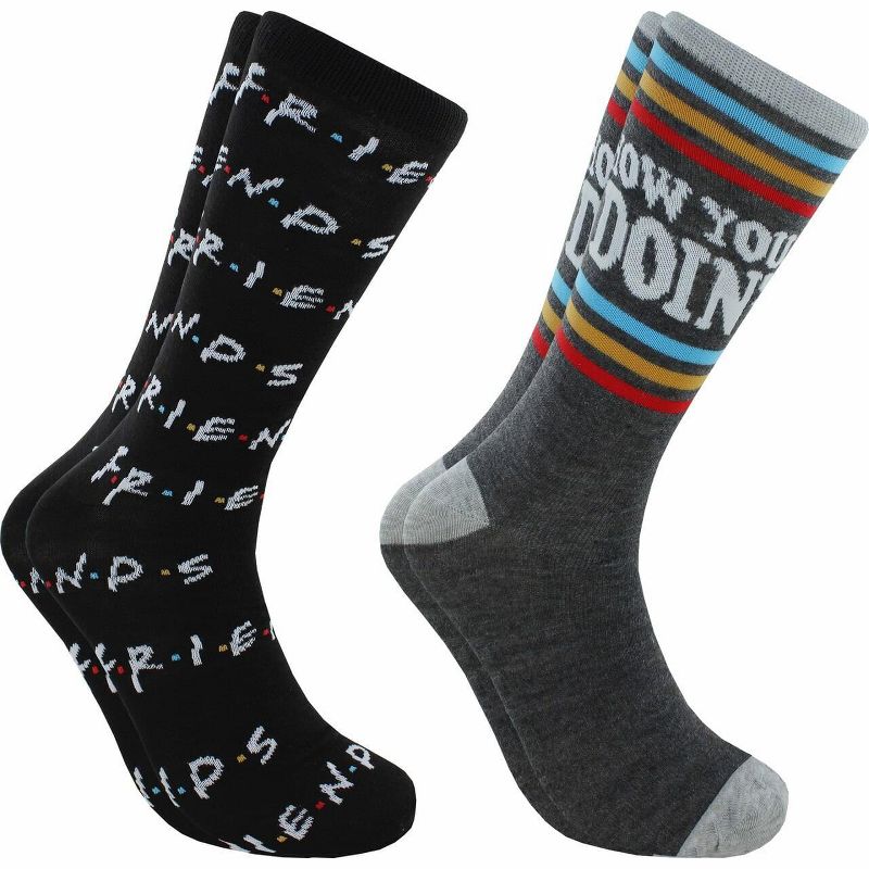 HYP Friends How You Doing and Logo Adult Novelty Crew Socks | 2 Pairs  | Size 6-12, 1 of 2