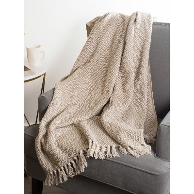 Cozy Cotton Sherpa Double Diamond 50"x60" Throw Blanket - Stone