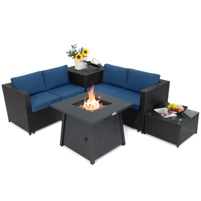 Tangkula 5pcs Outdoor Patio Furniture Set With 50,000 Btu Propane Fire ...